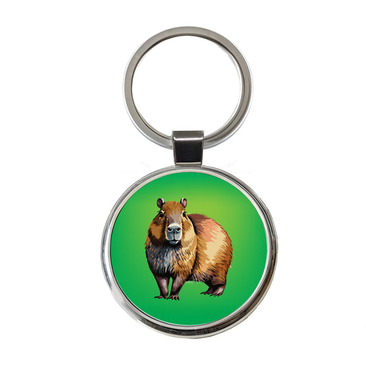 Capybara Standing Round Metal Keychain
