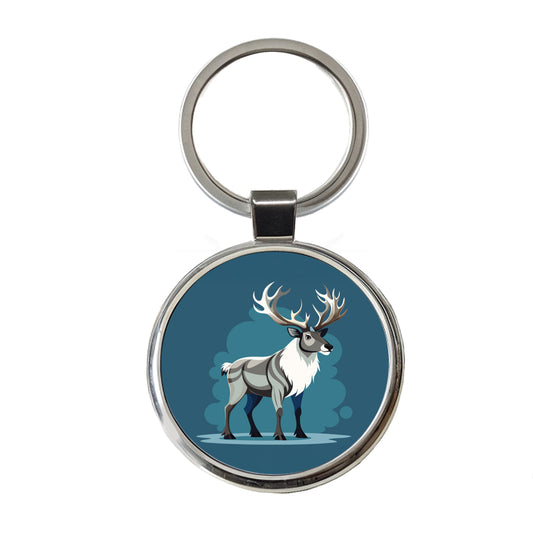 Caribou Reindeer Round Metal Keychain