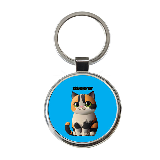 Cat Cute Meow Round Metal Keychain