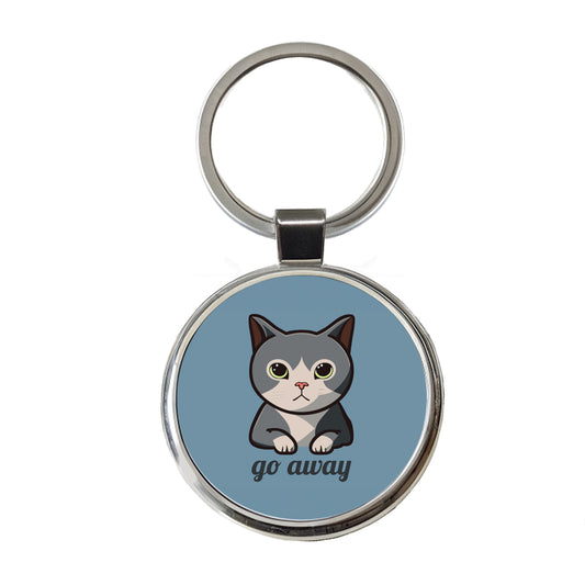 Cat Gray Go Away Funny Round Metal Keychain