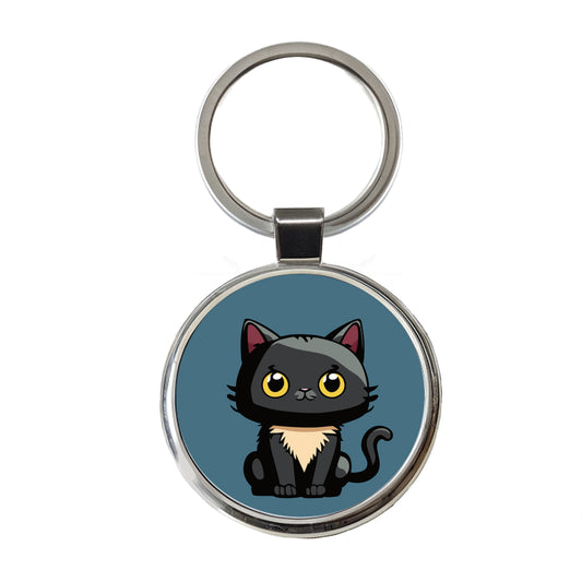 Cat Kitty Chibi Round Metal Keychain