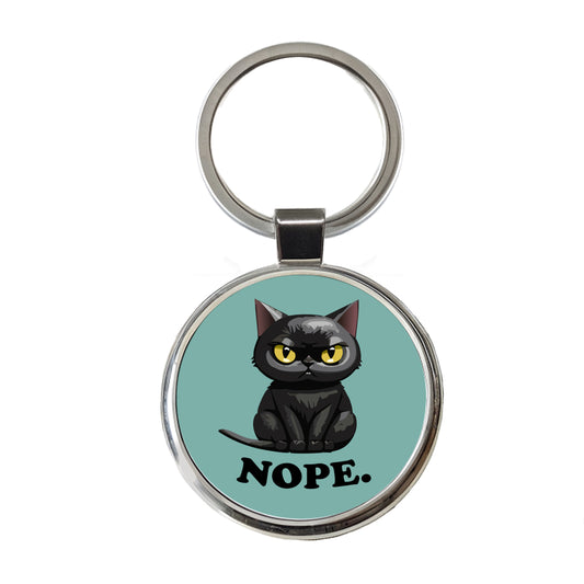 Cat Nope Funny Black Round Metal Keychain