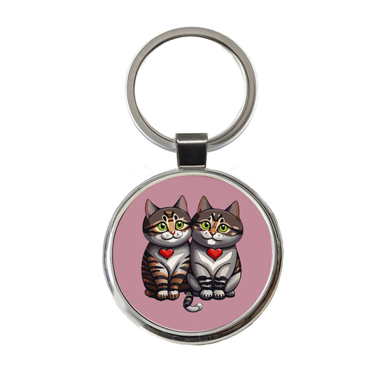 Cats Love Valentines Day Wedding Anniversary Round Metal Keychain