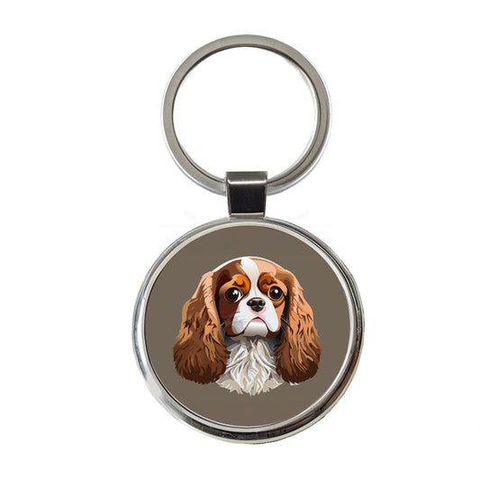 Cavalier King Charles Spaniel Dog Face Round Metal Keychain