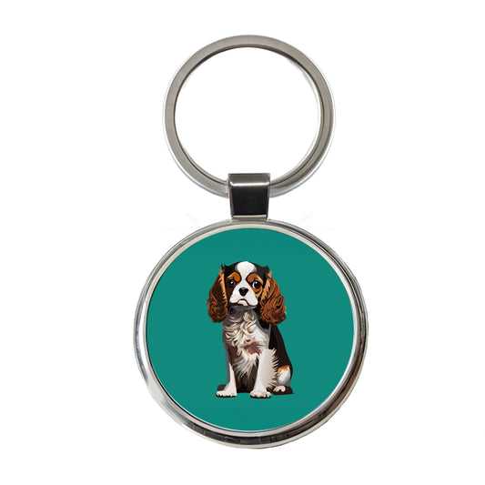 Cavalier King Charles Spaniel Dog Tricolour Tricolor Round Metal Keychain