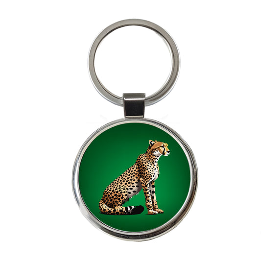 Cheetah Sitting Profile Big Cat Round Metal Keychain