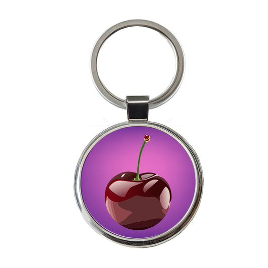 Cherry Fruit Round Metal Keychain