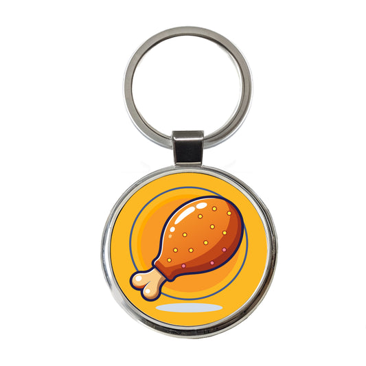 Chicken Drumstick Round Metal Keychain