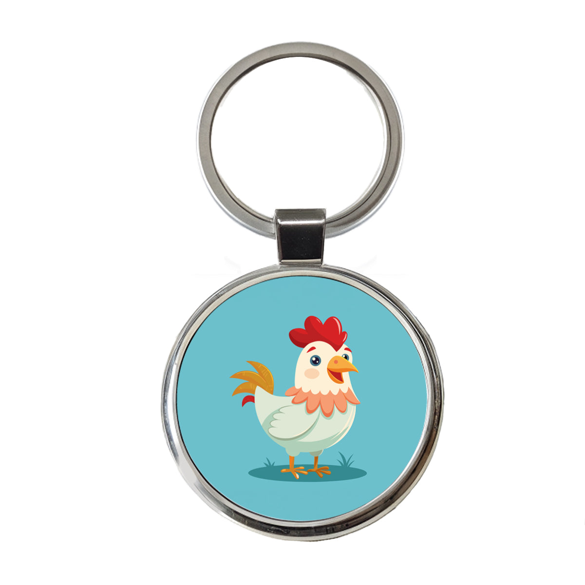 Chicken Rooster Happy Round Metal Keychain