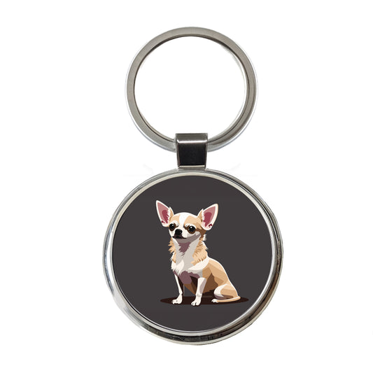 Chihuahua Dog Sitting Round Metal Keychain