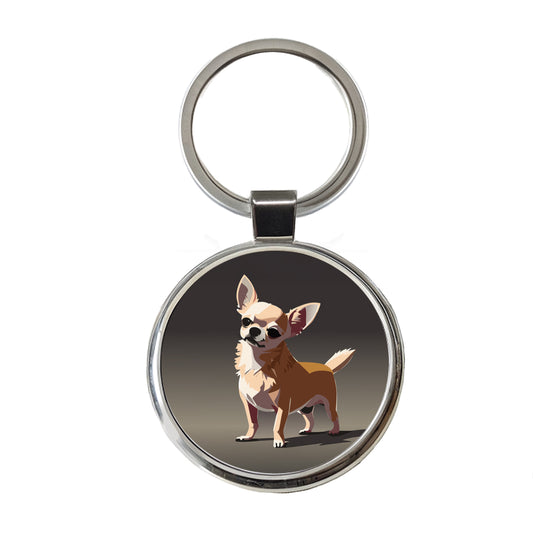 Chihuahua Dog Standing Round Metal Keychain
