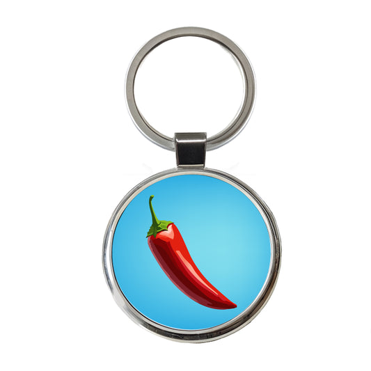 Chili Pepper Red Round Metal Keychain