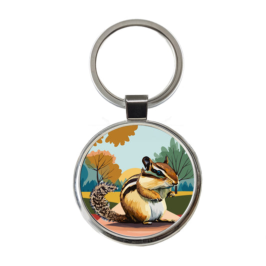 Chipmunk Watercolor Round Metal Keychain