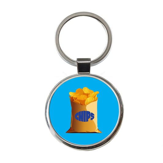 Chips Bag Snack Food Round Metal Keychain