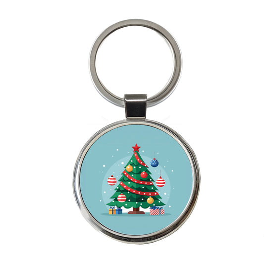 Christmas Patriotic Tree Ornaments Subtle Round Metal Keychain