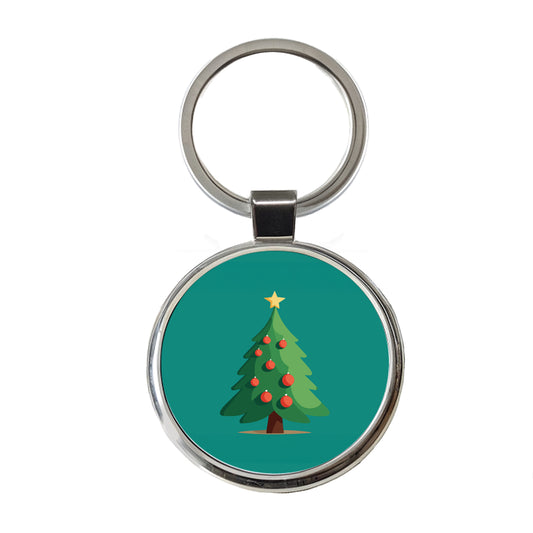 Christmas Tree Cute Round Metal Keychain