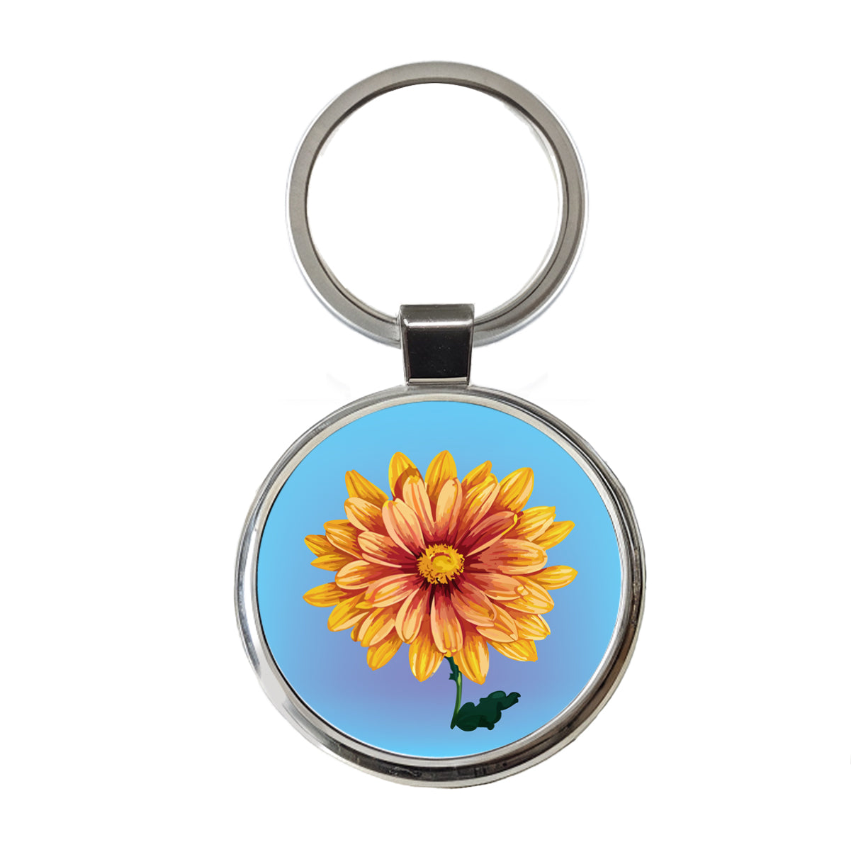 Chrysanthemum Mum Flower Yellow Watercolor Round Metal Keychain