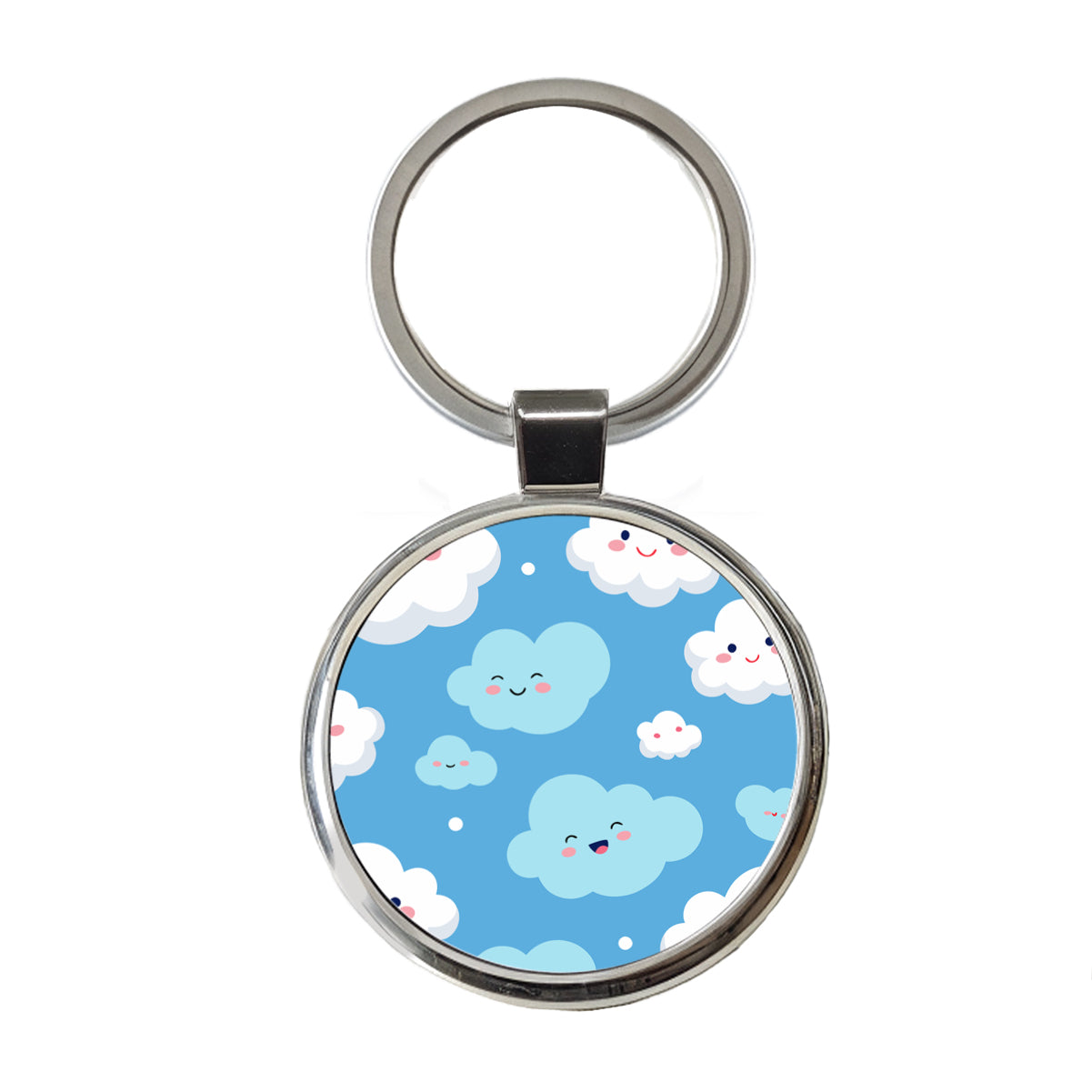 Clouds Happy Smiling Cute Pattern Round Metal Keychain