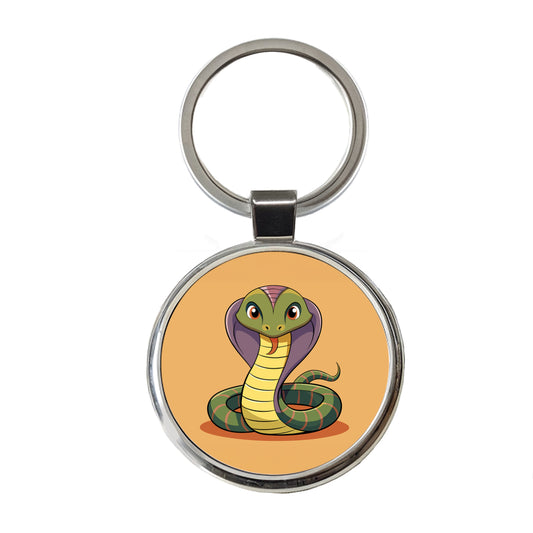 Cobra Snake Cute Round Metal Keychain