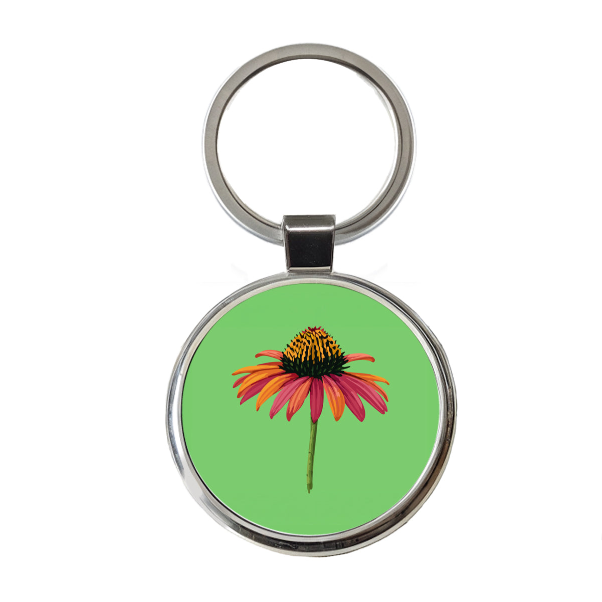 Coneflower Flower Watercolor Round Metal Keychain