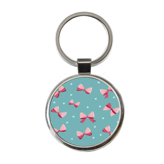 Coquette Pink Bows Scattered Round Metal Keychain