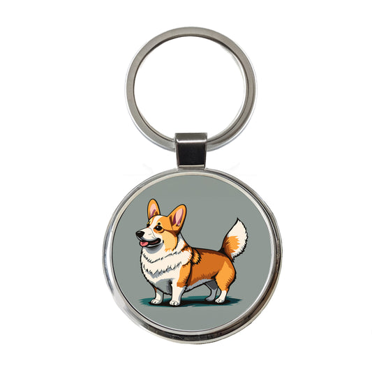 Corgi Dog Standing Round Metal Keychain