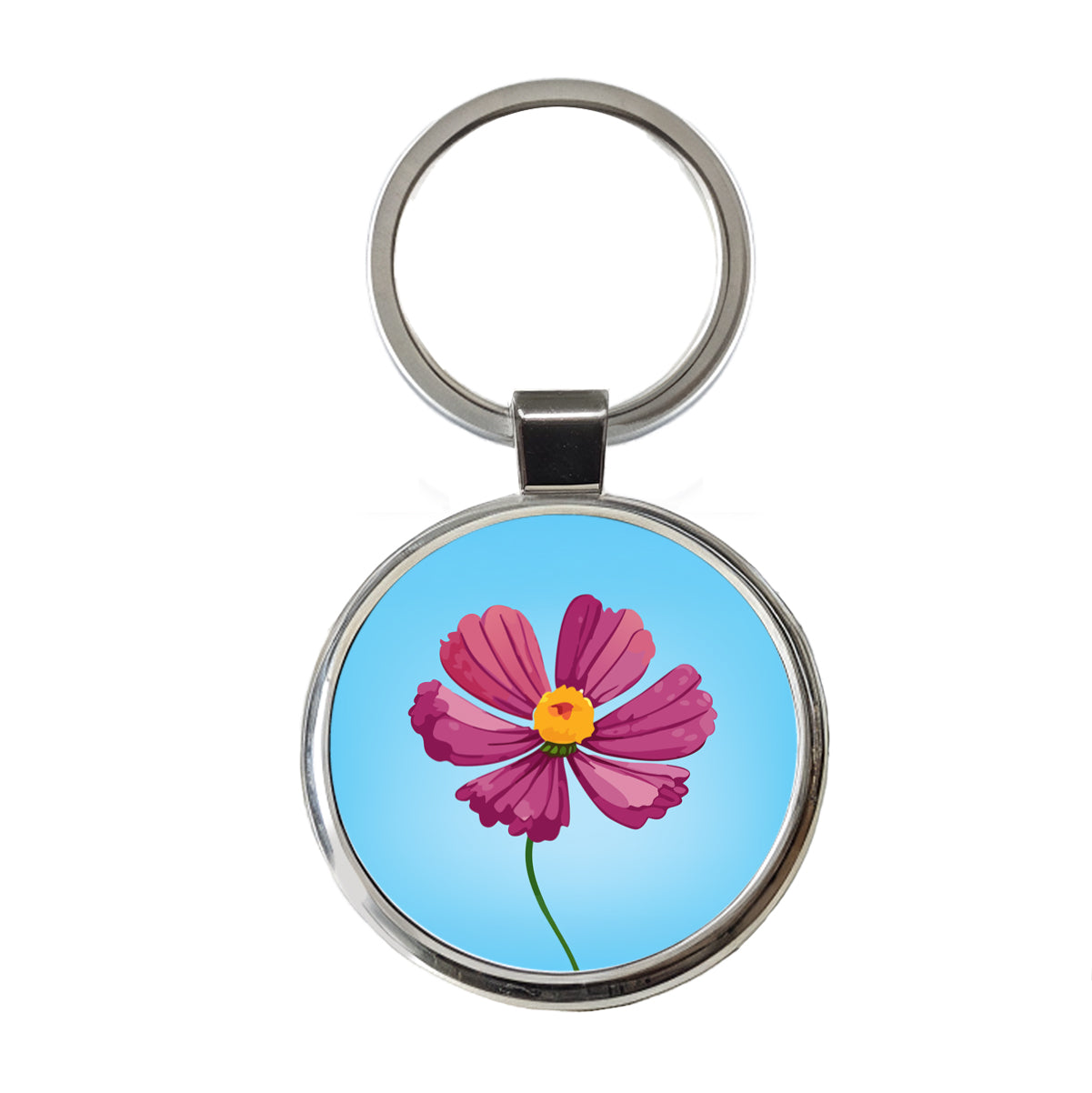 Cosmos Flower Pink Round Metal Keychain