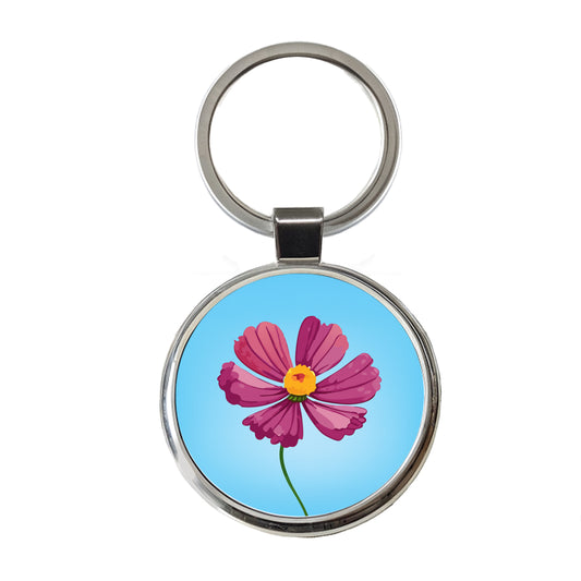 Cosmos Flower Pink Round Metal Keychain