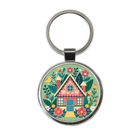 Cottage Core Cuteness Little House Round Metal Keychain