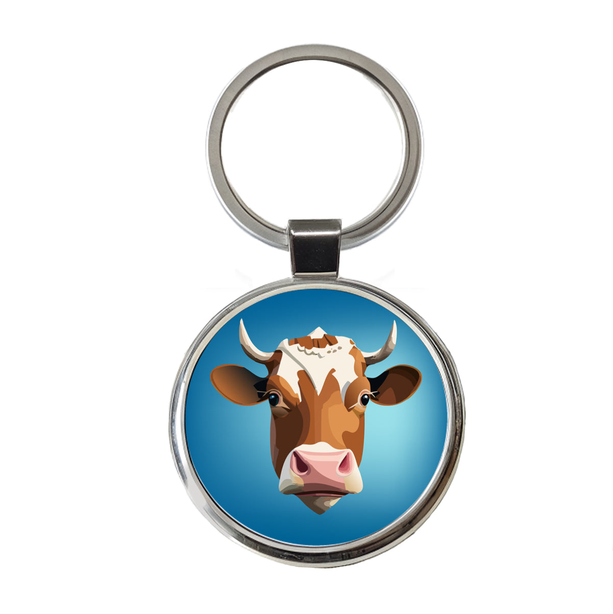 Cow Face Funny Round Metal Keychain
