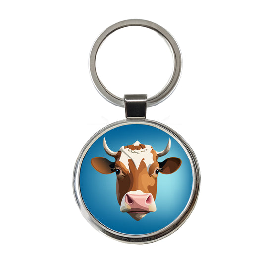 Cow Face Funny Round Metal Keychain
