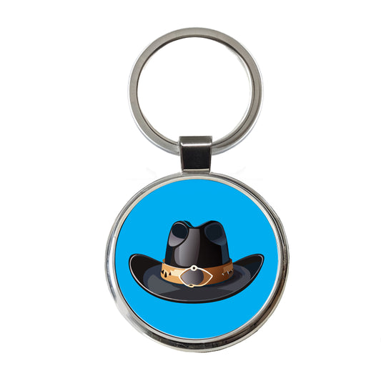 Cowboy Hat Black Western Country Round Metal Keychain