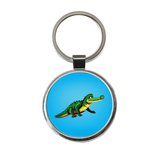 Crocodile Alligator on the Move Round Metal Keychain