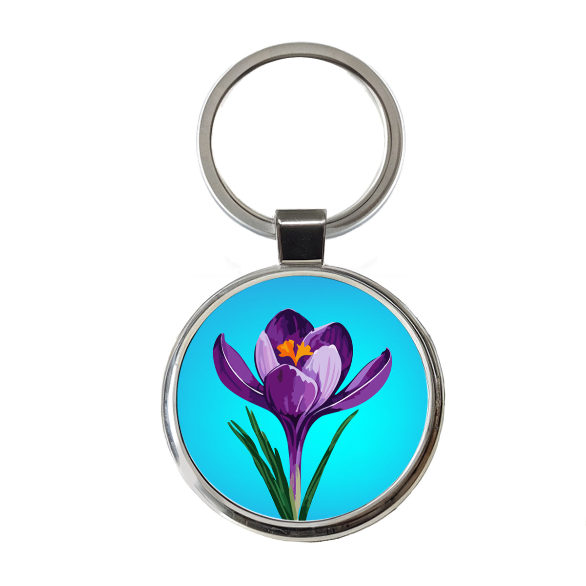 Crocus Flower Purple Watercolor Round Metal Keychain