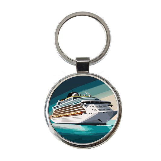 Cruise Ship Cruising Ocean Trip Vacation Bon Voyage Round Metal Keychain