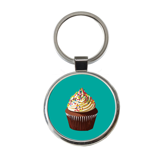 Cupcake with Sprinkles Birthday Celebration Round Metal Keychain