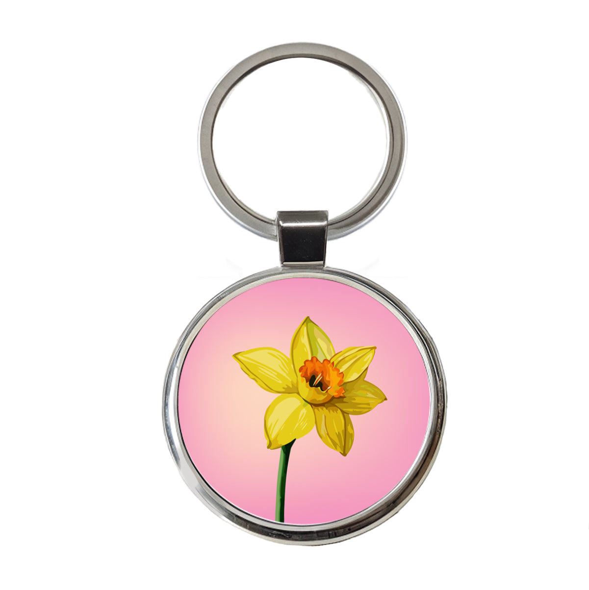 Daffodil Watercolor Yellow Round Metal Keychain