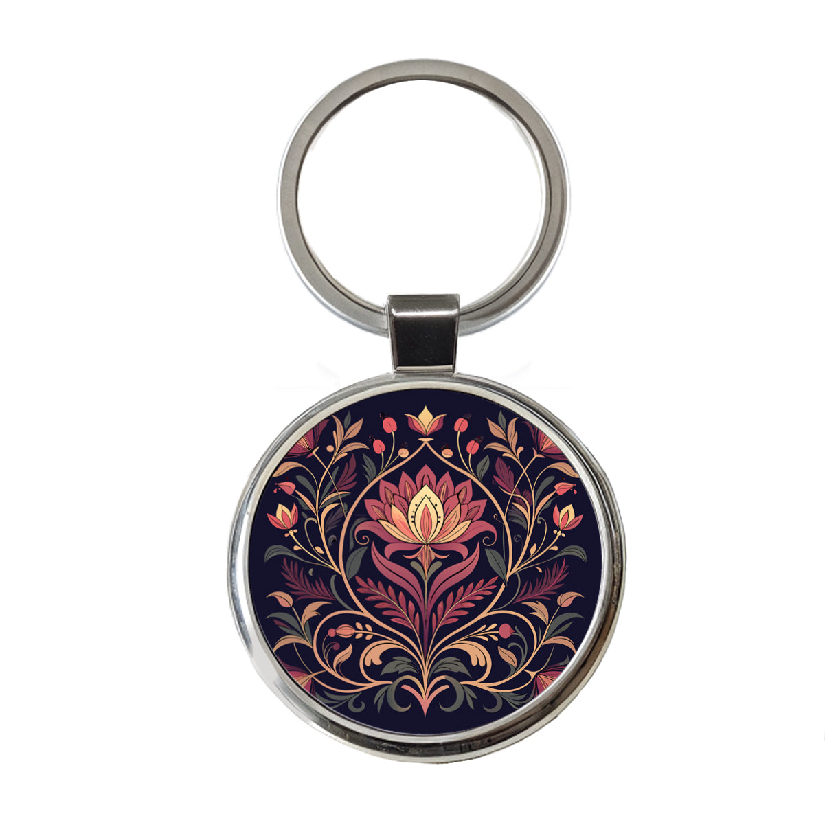 Dark Floral Art Nouveau Flowers Elegant Round Metal Keychain