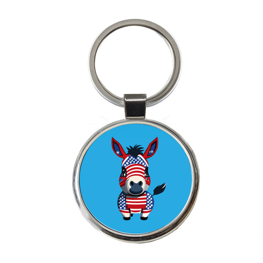 Democrat Donkey Patriotic Liberal Vote Cute Round Metal Keychain