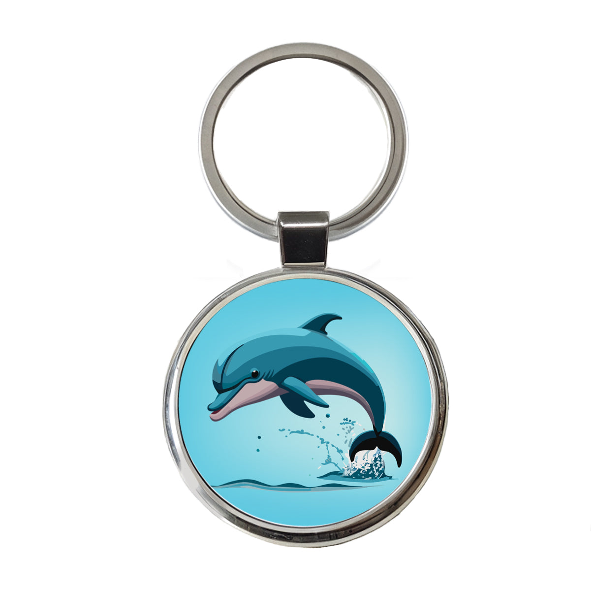 Dolphin Jumping Out of Water Round Metal Keychain