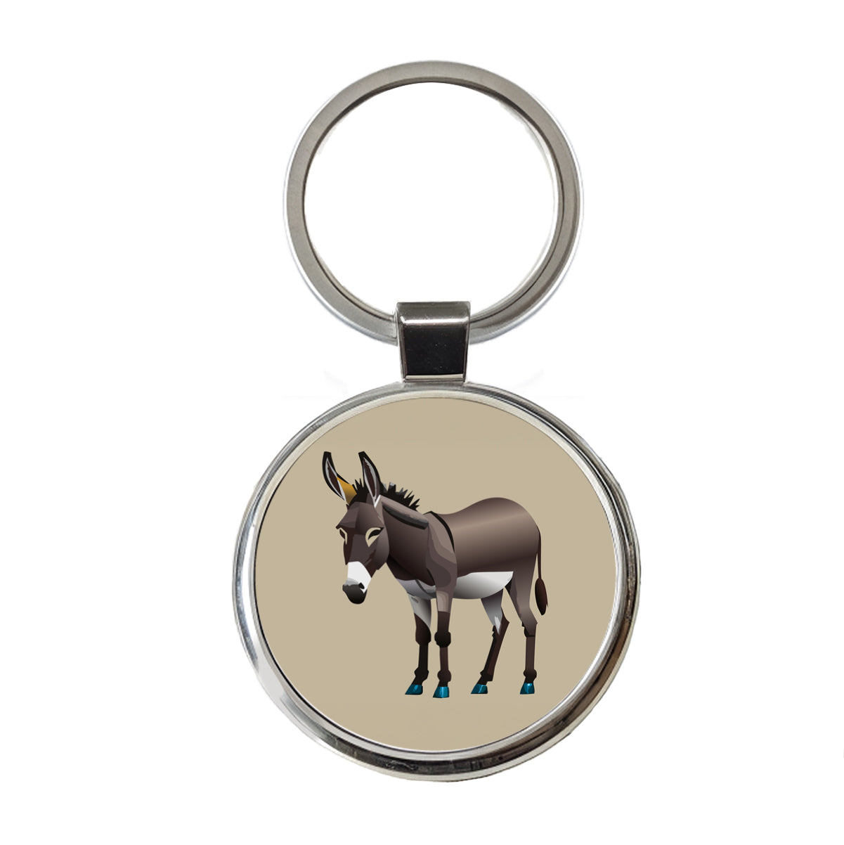 Donkey Standing Round Metal Keychain