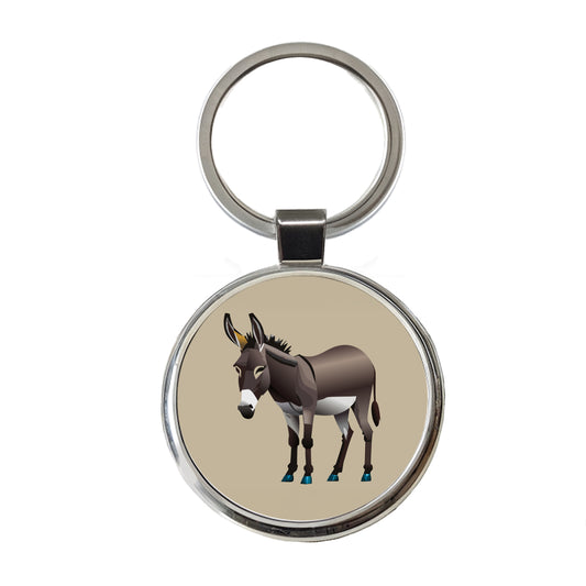 Donkey Standing Round Metal Keychain