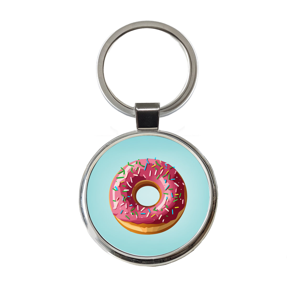Donut Pink Sprinkles Round Metal Keychain
