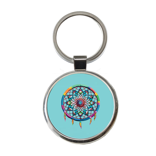 Dream Catcher Colorful Feathers Round Metal Keychain