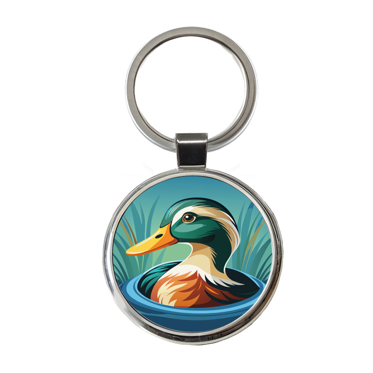 Duck in Water Elegant Round Metal Keychain