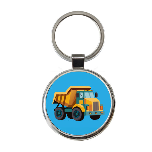 Dump Truck Cute Round Metal Keychain