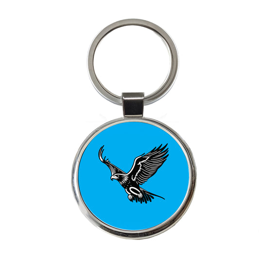 Eagle Flying Black White Round Metal Keychain