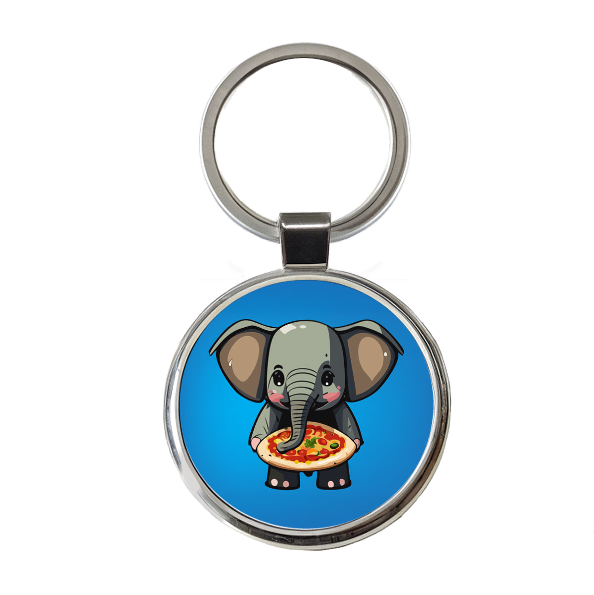 Elephant Eating Pizza Funny Round Metal Keychain