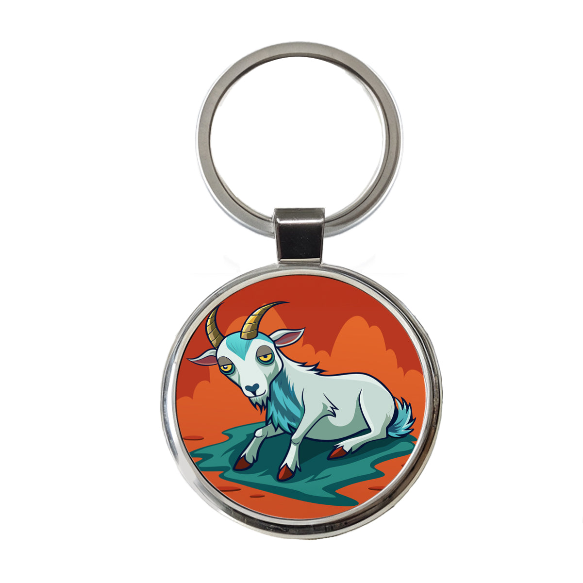 Fainting Goat Funny Round Metal Keychain