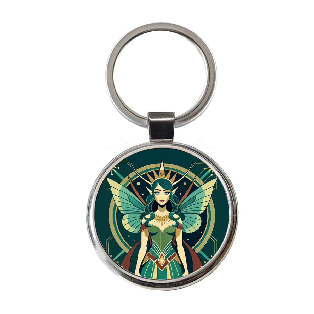 Fairy Nymph Art Deco Round Metal Keychain